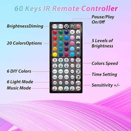 Ledagic Led Lights for Bedroom 150 ft (2 Rolls of 75ft), Music Sync RGB Led Strip Lights with Remote App Control, Color Changing Led Lights for Room Home Kitchen Party Decor thumbnail 6