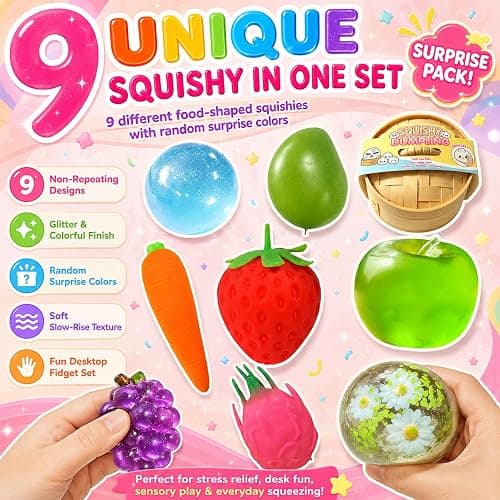 9 Pack Squishy Toys Squeeze Set Slow Rising Squishy Fidget Toys - Sugar Squishies Filled Stress Ball Glitter Color Changing Cute Food-Shaped Random Colors Stretchy for Desk, Office (9 Set) thumbnail 2