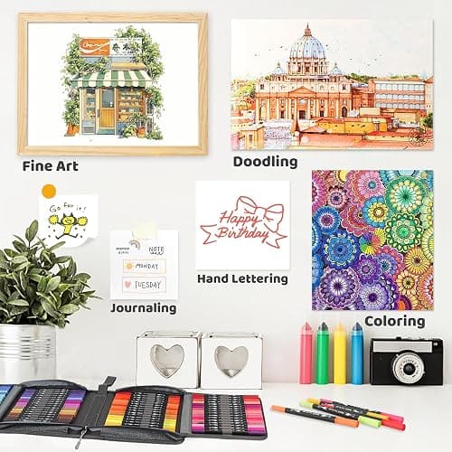 ZSCM 100 Colors Markers for Adult Coloring Books No Bleeding - Duo Tip Brush Pen, Artist Fine & Brush Coloring Markers for Adult Calligraphy, Drawing, Sketching & Journaling thumbnail 6