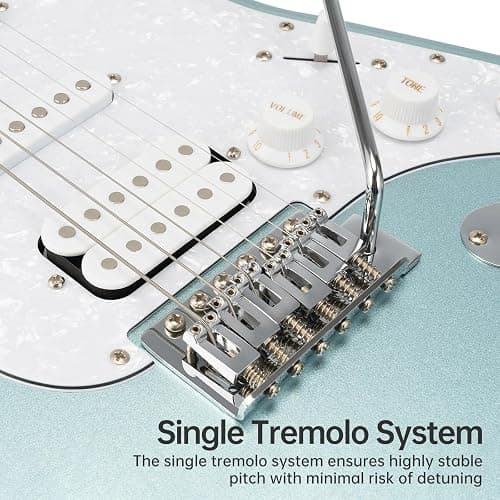 AODSK Electric Guitar, 39" Beginner Electric Guitar Kit, Matte Finish, HSS Pickups, Guitar Starter Kit with AMP, Includes Digital Tuner, Strings, Pick, Vibrato Bar, Capo, Strap, Gig Bag, Blue thumbnail 4