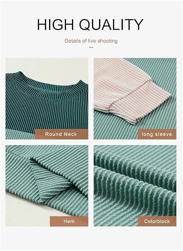 Dokotoo Womens Tops Fashion 2025 Color Block Long Sleeve Shirts Crewneck Knitted Casual Loose Pullover Blouses thumbnail 6