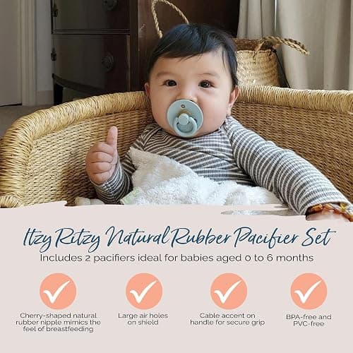 Itzy Ritzy Natural Rubber Newborn Pacifiers (Set of 2) – Baby Pacifiers with Cherry-Shaped Nipple & Large Air Holes for Added Safety; Set of 2 Binkies in Coconut & Toast (Ages 0 – 6 Months) thumbnail 4