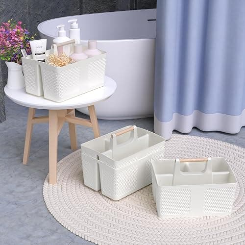 Xuhdukc Shower Caddy Portable and Cleaning Caddy Organizer for Bathroom, Kitchen,Toiletries Storage, Caddy organizer with handle, Rust-Resistant, Durable Material(Milky White, 9.36"L×7.73"W×7.24"H) thumbnail 7