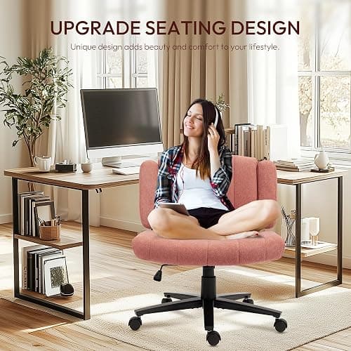 Vigosit Criss Cross Ergonomic Office Chair: 360° Swivel, Adjustable Lumbar Support & Armrests, Heavy-Duty Fabric (Pink) thumbnail 2