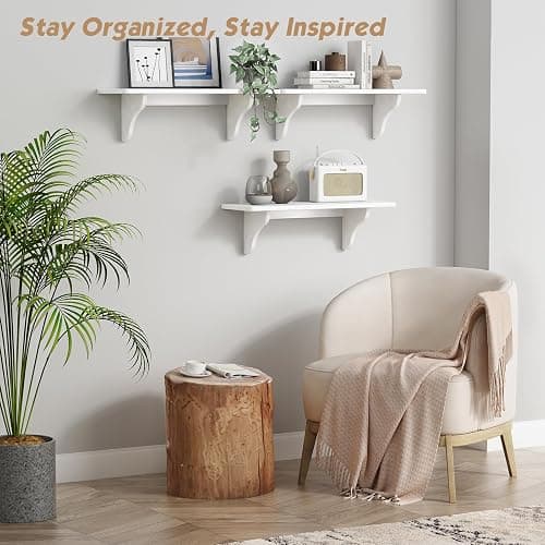 Forbena 24 Inch Wall Shelves for Bedroom Set of 3, Large Bathroom Floating Shelves for Wall, Long Decorative Hanging Arched Shelving Unit for Living Room Kids Girls Room Nursery Office (White) thumbnail 3