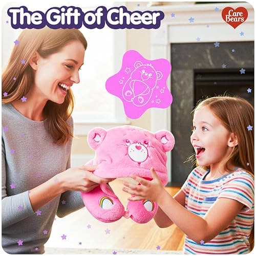 Care Bears - Cheer Bear Snuggle Hood, Travel Pillow with Hood, Soft Plush Neck Support, Lightweight, Comfortable and Breathable, Airplane, Care and Train Travel - Pink thumbnail 8
