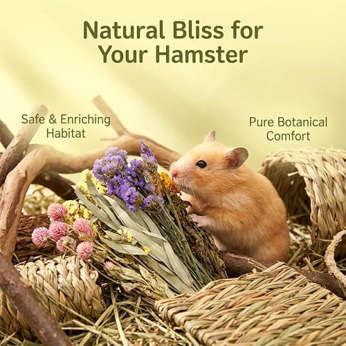 Sukh Hamster Bedding Sprays Habitat Decor - Natural Hamster Cage Accessories with Floral Forage, Layered Small Animal Habitat Decor for Hamster Enrichment, Syrian Hamster Hideout Cage Decor thumbnail 2