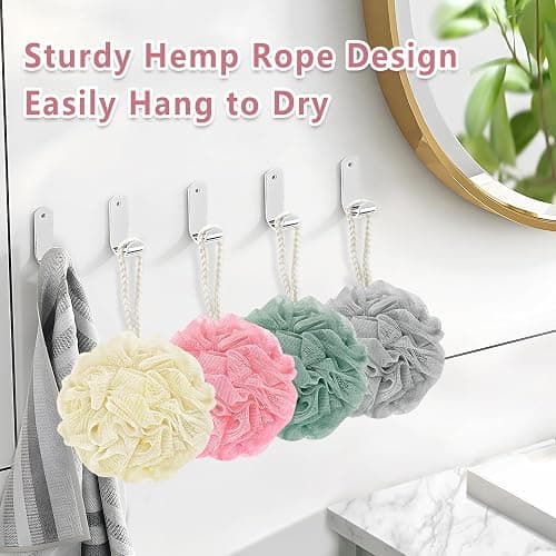 Rnoafmu Shower Loofah Bath Sponge, 60G Loofah Exfoliating Body Scrubber, 4 Color Mesh Shower Pouf Balls for Body Wash (Pink Green White Gray) thumbnail 3
