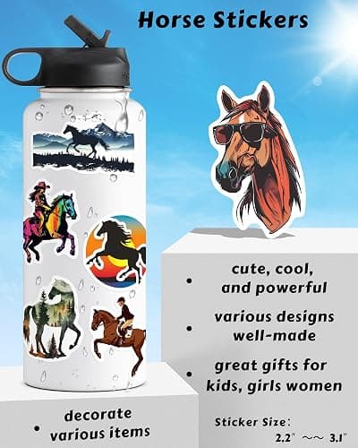 100 Pcs Horse Stickers for Kids Girls Women, Cool Horse Party Favors & Decorations Gifts, Waterproof Stickers for Water Bottle Laptop Scrapbook thumbnail 3