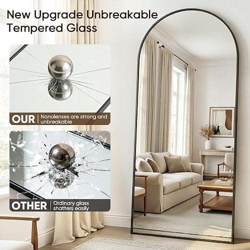 Antok Full Length Mirror, 58"x18" Floor Mirror with Stand, Hanging Mounted Mirrors for Bedroom, Living Room, Cloakroom, Dining Room, Black, Arched thumbnail 9