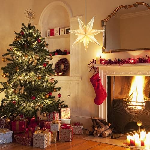 IMIKEYA Christmas Star Paper Lantern: 45cm Star Lamp Shade Paper Lantern Lamp Decorations Hollow out Hanging Lamp Shade for Christmas Wedding New Year Party Decorations (White) thumbnail 5