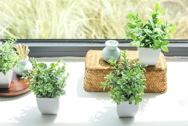 Der Rose 4 Pack Fake Plants Mini Artificial Greenery Potted Plants for Home Decor Indoor Office Table Room Farmhouse Bathroom Decor thumbnail 6