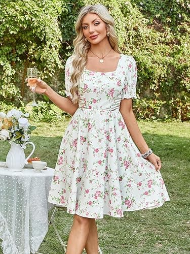 Belle Poque Vintage Dress for Women 2026 Summer 1950s Midi Cottagecore Dresses Square Neck Wedding Guest Cocktail Dress thumbnail 4