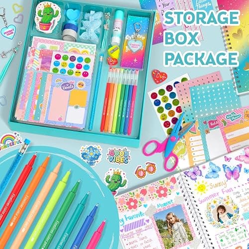 Axirata 2-Pack DIY Journal Kit for Girls 6-8-14 Year Old Scrapbook Gifts | Art & Crafts Stationery Set, Scrapbook & Diary Supplies Toy Journal Set for Tween & Teen Girls Birthday Christmas Gift (Blue) thumbnail 7