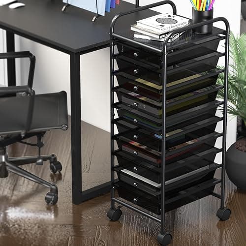 Simple Houseware Utility Cart with 10 Drawers Rolling Storage Art Craft Organizer, Black thumbnail 2