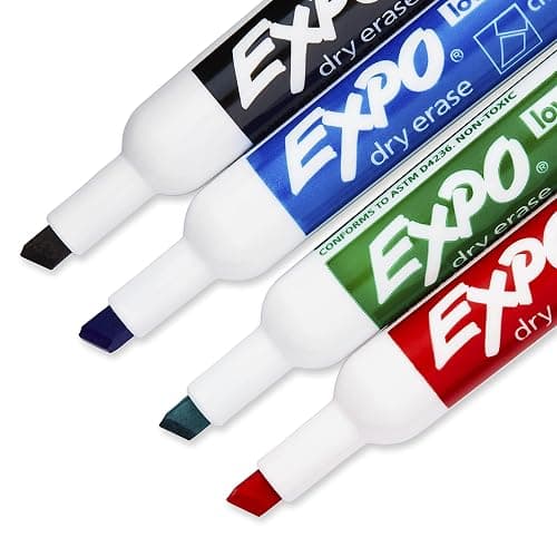 EXPO Dry Erase Markers, Low Odor Ink, Assorted Colors, Chisel Tip, Whiteboard, Calendar, Organization, Essential Supplies for Office, School, Classroom, Teachers, 4 Count (Pack of 2) thumbnail 3
