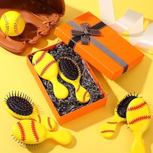 SiliFine 12 Pcs Mini Detangling Hair Brushes for Softball Team Gifts, Sports Parties - Plastic with Yellow Bristles thumbnail 4