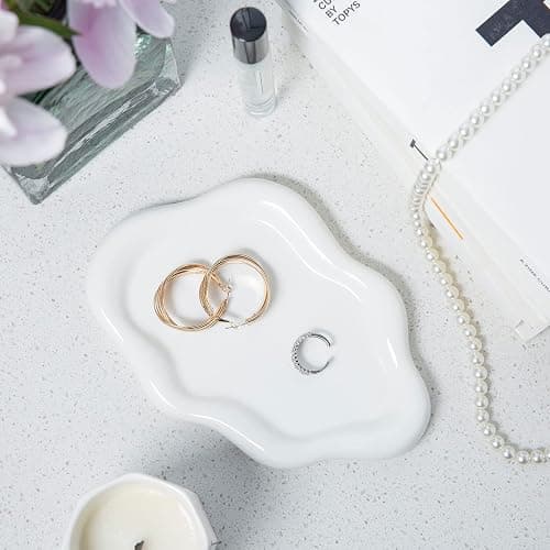 Lynagert Cloud Trinket Dish, Chubby Jewelry Tray, Ceramic Jewelry Ring Trinket Dish for Rings Earrings Necklace Organizer, Mother's Day Thanksgiving Christmas Birthday Bridesmaid Gifts (White) thumbnail 4