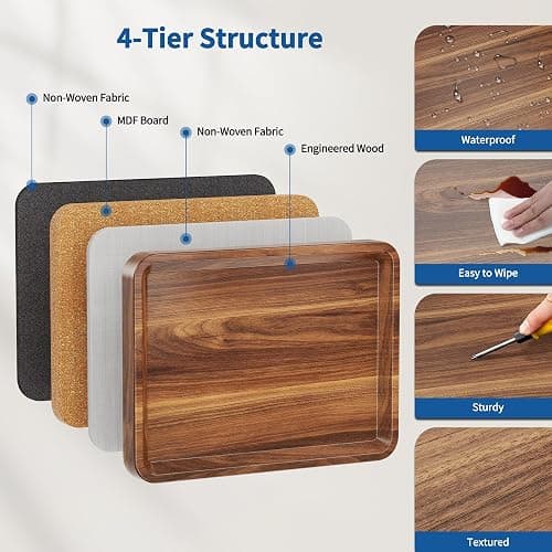 SJIE C Table End Table Adjustable Height, 360°Swivel TV Tray Table for Small Spaces, Side Tables with Wheels for Living Room and Bedroom, Bed (Walnut) thumbnail 5