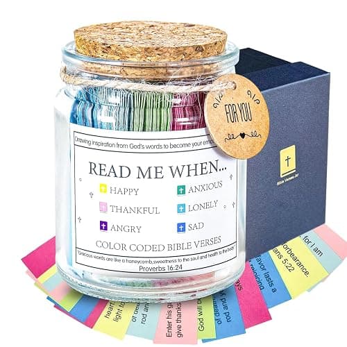 Read Me When Bible Verse Prayer Jar with Prayer Cards, Daily Scripture for Emotions, Hope and Encouragement, Christian Gifts for Women, Mom Birthday, Christmas, Graduation and Teen Gifts - Image 1
