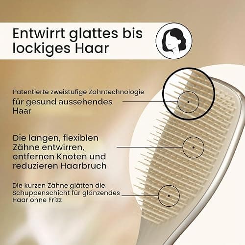 Tangle Teezer Ultimate Detangler Haarbürste – Nasses & Trockenes Haar – Entwirrungsbürste für Alle Haartypen – Zweistufige Borsten Reduzieren Haarbruch & Knoten – Champagner Gold mit Chrom-Finish thumbnail 3