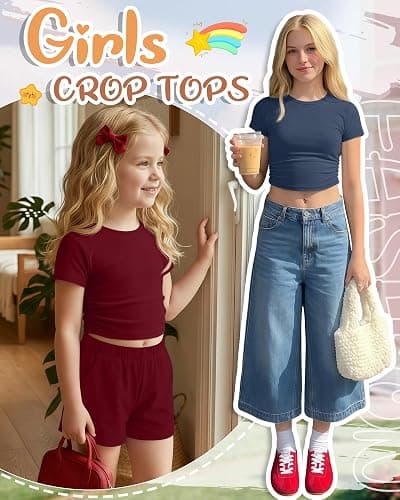 YooAurvox 3 Pack Girls Crop Tops 5-16y Short Sleeve T-Shirts Tween Girl Slim Crew Neck Ruched Casual Trendy Summer Shirts thumbnail 3