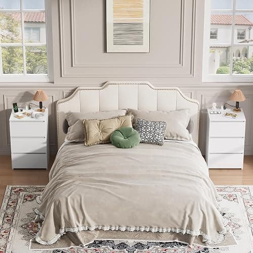 FOTOSOK White Nightstand, 26" H Night Stand with Charging Station, White Nightstand with USB Ports & Power Outlets, Silent Slides, Wooden End Side Table Bedside Table with 3 Drawers for Bedroom thumbnail 3