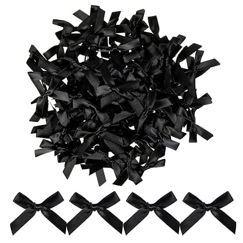 AOZUO 100 Pieces Tiny Bows, Mini Black Bows DIY Satin Fabric Bow Gift Wrapping Small Ribbon Bow Premade for Treat Bags Cake Pops Candy Wedding Favors Bridal Shower Christmas Decor(Black) - Image 1