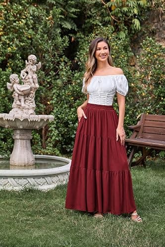 Scarlet Darkness Maxi Long Skirts for Women Summer Flowy Renaissance Skirt with Pockets thumbnail 2