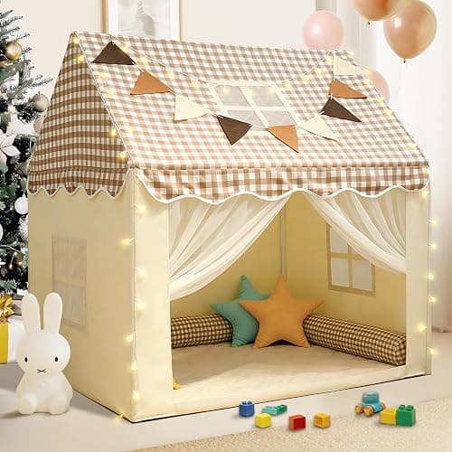 RONGFA Playhouse for Indoor & Outdoor, with Star Light, Flags and Carry Bag, Washable Kids Tent for Girls & Boys (Lattice Top) - Image 1
