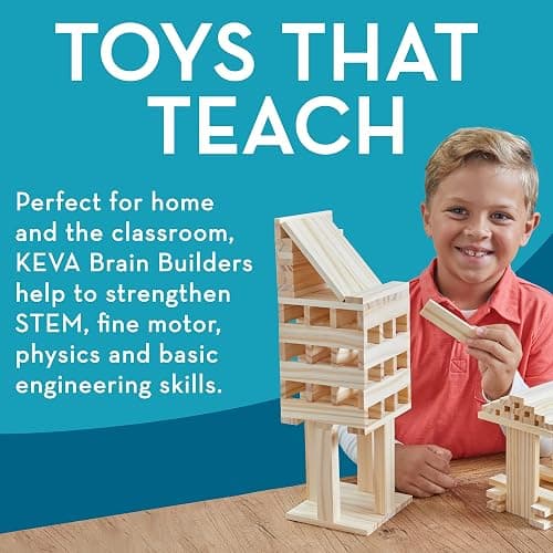 MindWare Keva Brain Builders Deluxe: STEM Building Toy Includes 75 KEVA Planks, 40 Puzzle Cards, 8 Design Cards, 3D Building Skills for Kids - Ages 7+ thumbnail 6
