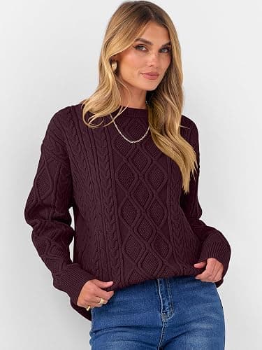 ANRABESS Women Oversized Chunky Cable Knitted Vintage Sweater 2025 Fall Winter Outfits thumbnail 5