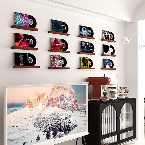 Heimlove 6 Pack Solid Wood Vinyl Record Wall Mount Shelves, Rustic Brown 12 Inch Vinyl Holder for Album Record Storage & Display, Floating Shelves for Wall Decor, Kids Bookshelf, Magazine Rack - 6 Pack - Solid Pine Wood(brown) thumbnail 7