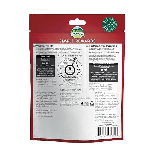Oxbow Animal Health Simple Rewards Veggie Treats, Carrots & Bell Pepper Guinea Pig & Bunny Treats, Pet Snack for Rabbit & Guinea Pig, Made with Oxbow Hay, Alfalfa for Rabbit, 3 oz Bag thumbnail 2