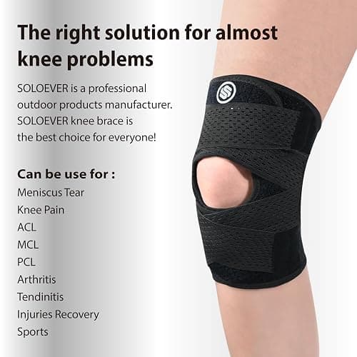 Knee Brace with Side Stabilizers for Knee Pain, Adjustable Knee Support for Meniscus Tear ACL MCL Arthritis Injury Recovery, Breathable Knee Wrap for Men & Women, Workout, Sports (Black, Medium) - Medium - Black thumbnail 4