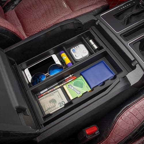 JDMCAR Center Console Organizer Compatible with Ford F150 Accessories 2024 2023 2022 2021,Center Console tray for F-150 Interior Accessories, Matte Black -(Full Console w/Bucket Seats ONLY) thumbnail 3