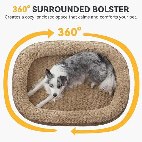 JOEJOY Orthopedic Dog Beds Large Sized Dog, XL Egg-Crate Memory Foam Pet Couch Bed with Bolster Sides, Waterproof Lining, Removable Washable Cover & Non-Slip Bottom, Brown thumbnail 3