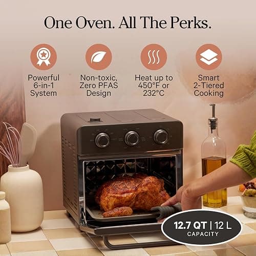Our Place Wonder Oven | 6-in-1 Stainless Steel Air Fryer Toaster Oven Combo with Basket, Rack, Pan & Tray | Compact 13 QT Countertop Capacity - Toast, Roast, Bake, Reheat, Broil & Steam | Char thumbnail 3
