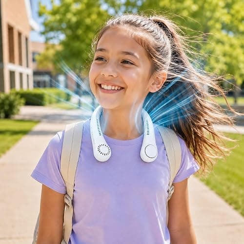QYKCGQ Portable Neck Fan Rechargeable 4000mAh, Hands Free Wearable Personal Fan with 3 Speeds, 360° Adjustable Dual Fan Heads, Bladeless Cooling Fan for Travel, Office, Outdoor Activities, White thumbnail 2