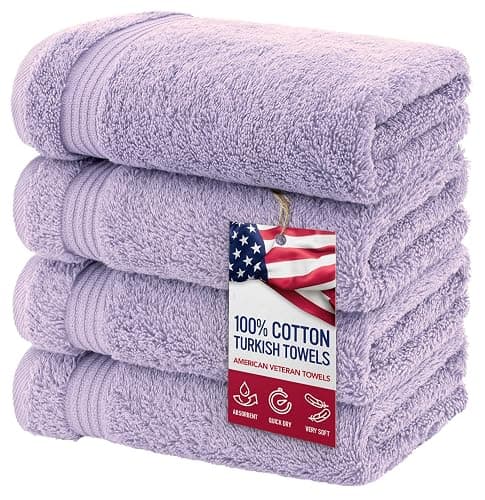 American Veteran Towel, Hand Towels for Bathroom Set of 4, 100% Cotton Turkish Hand Towel Sets, Soft Hand Face Towels, Lilac Hand Towels - Image 1