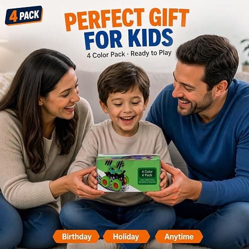 Monster Trucks for Boys, 4 Pack Pull Back Vehicles Cars for Toddlers, 360° Rotation 4 Wheels Drive Durable Friction Cars Powered Push and Go Toys Truck Playset Gift for 3 4 5 6 7 8 Year Old Kids Girls thumbnail 9