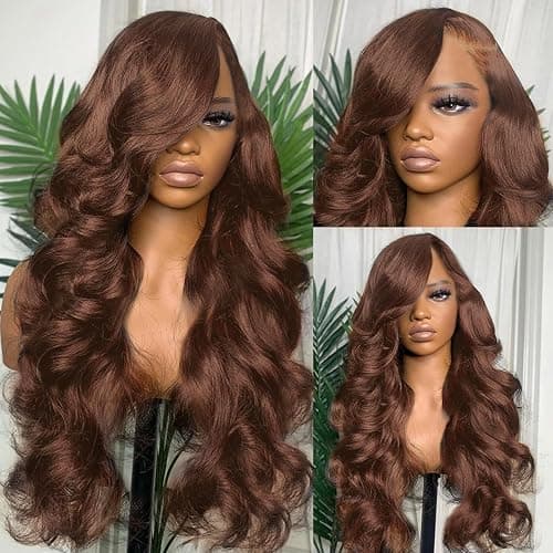 SFTNMEH 30 Inch Chocolae Brown Lace Front Wig 200 Density 13X6 HD Boay Wave Lace Front Wigs Human Hair Pre Plucked Colored Frontal Glueless Brown Human Hair Wig for Women thumbnail 3