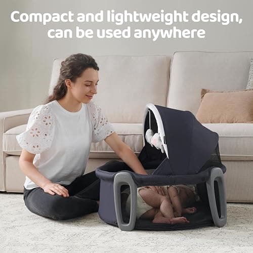 Pamo babe Portable Bassinet and Play Space Baby Dome with Toys and Canopy Travel Crib for Newborn thumbnail 3