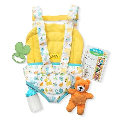 Melissa & Doug Mine to Love Carrier Play Set for Baby Dolls with Toy Bear, Bottle, Rattle, Activity Card - Image 1