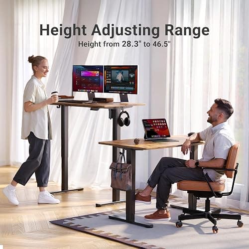 Claiks Electric Standing Desk, Adjustable Height Stand up Desk, 24x48 Inches Sit Stand Home Office Desk with Splice Board, Black Frame/Rustic Brown Top thumbnail 4