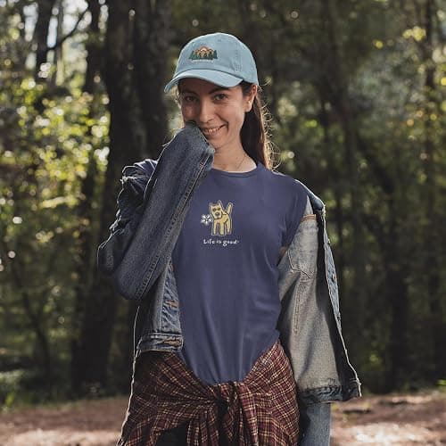 Life is Good Women's Vintage Crusher Tee Rocket with Daisy, Heather Gray thumbnail 2