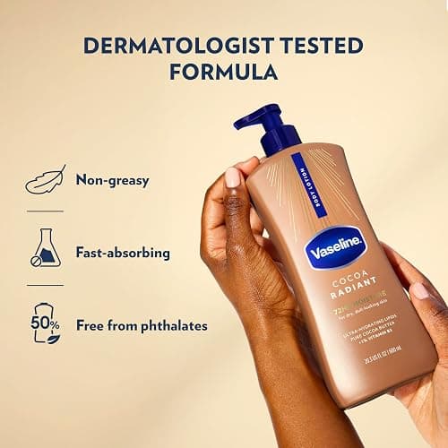 Vaseline Cocoa Radiant Body Lotion for Dry Skin + Cocoa Butter 20.3oz 3ct | Body moisturizer provides 72HR moisture with Ultra-Hydrating Lipids & Pure Cocoa Butter for a healthy glow, Intensive Care thumbnail 5