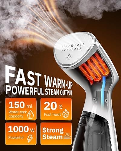 OGHom Portable Travel Handheld Steamer for Clothes, Garment Wrinkle Remover, 1000W Strong Penetrating Fabric Steamer, for Home, Office, Travel (ONLY FOR 120V) -White thumbnail 2