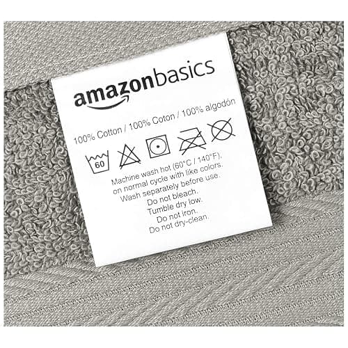 Amazon Basics Highly Absorbent Cotton Washcloths for Bathroom, Machine Washable, Fade-Resistant, 12 x 12 inches, Gray, 12-Pack thumbnail 5