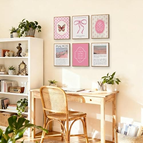 6Pcs Pink Christian Bible Verse Wall Art Floral Scripture Quotes Bow Butterfly Religious Pictures Preppy Aesthetic Prints Trendy Faith Painting for Girls Bedroom Home Decor 12x16 Inch Unframed Posters thumbnail 8
